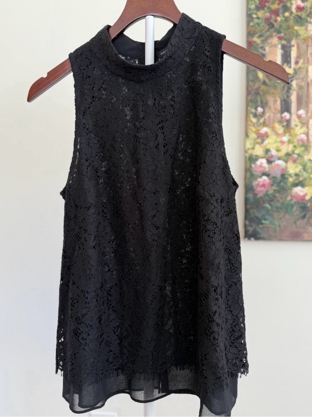 WHBM White House Black Market Black Lace Halter Blouse Sleeveless Top Size 8